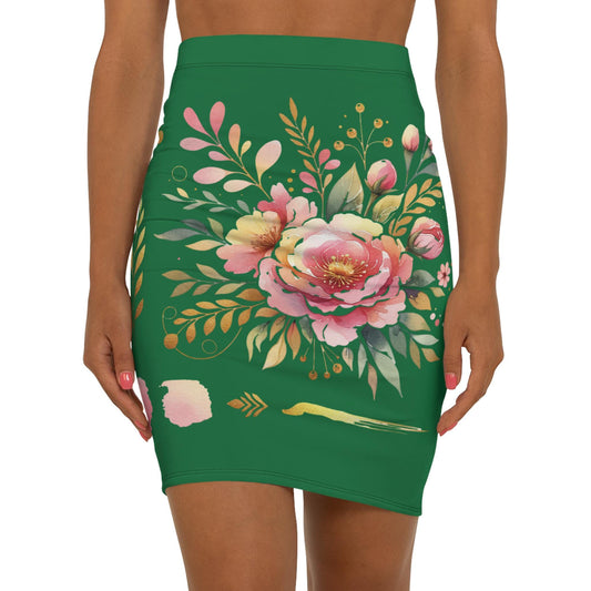 Floral Women's Mid-Waist Pencil Skirt, Chic Design for Everyday, Office Wear, Floral Fashion Statement, Gift for Her, Fun Spring Summer Wear