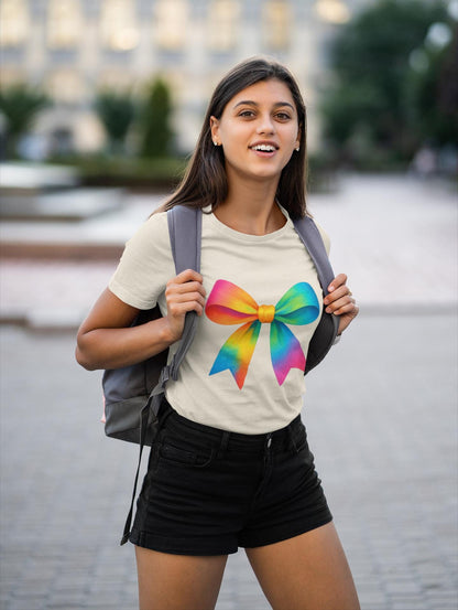 Colorful Rainbow Bow Youth TShirt, Back To School Student Tee, First Day Of School Shirts, Elementary , Middle,  High School Shirt for Girls