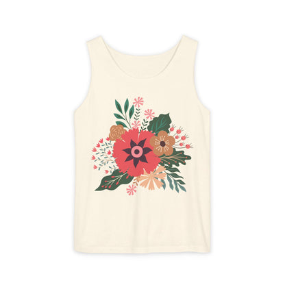 Boho Floral Tank Top, Soft Cotton Summer Tee, Boho Chic Top, Gift for Her, Casual Wear, Fun Vibes Shirt, Comfort Color, Summer Style Blouse,