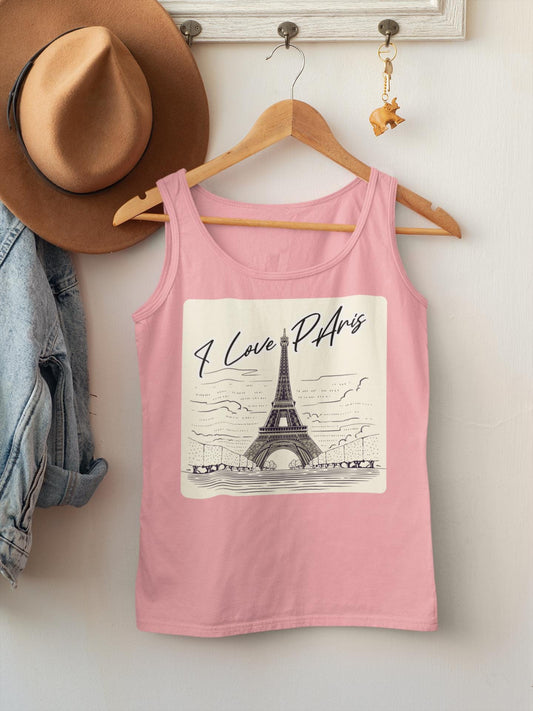 Paris Love Tank Top, Casual Fashion Top, Gift for Travelers, Summer Wardrobe Essential, Eiffel Tower Art Shirt, European Vacation Vibe Tee