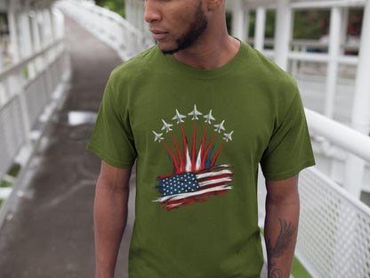 Patriotic American Flag, Fighter Jet T-Shirt, Unisex Tee for July 4th, American Pride, Independence Day, Red White Blue, Comfort Colors Wear