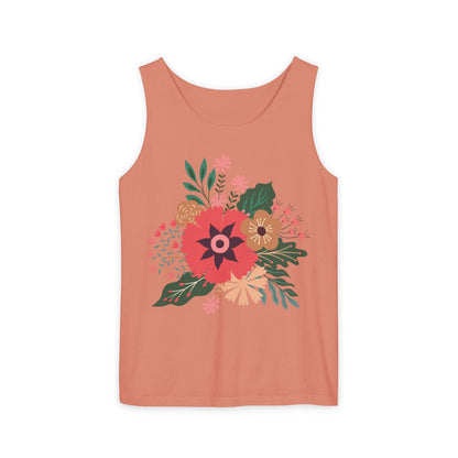 Boho Floral Tank Top, Soft Cotton Summer Tee, Boho Chic Top, Gift for Her, Casual Wear, Fun Vibes Shirt, Comfort Color, Summer Style Blouse,
