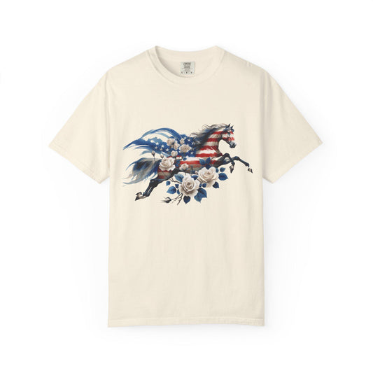 American Flag Horse Shirt, Equestrian Freedom Tee - Vintage Horse Design, Independence Day 4th Of July, Horse Lovers, Red White Blue