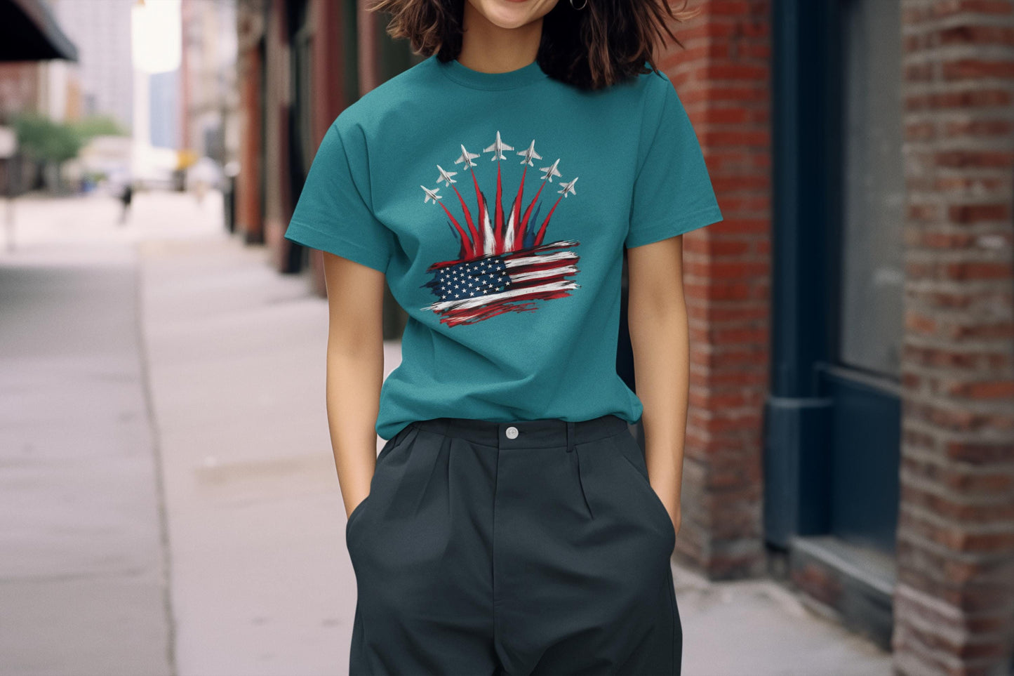Patriotic American Flag, Fighter Jet T-Shirt, Unisex Tee for July 4th, American Pride, Independence Day, Red White Blue, Comfort Colors Wear