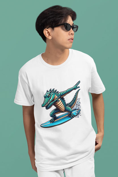 Surfing Dinosaur Kids Tee, Fun Summer Shirt, School Clothing, Back to school  Tee, Cute Animal Graphic Tee, Youth Surf Shirt, Back to School