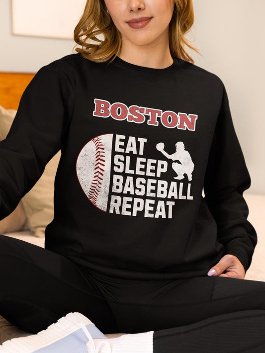 Boston Eat Sleep Baseball Sweatshirt - Red Sox, Comfort Colors Vintage Sweatshirt, Fenway Park Apparel, Gift for Him or Her, MLB Fan