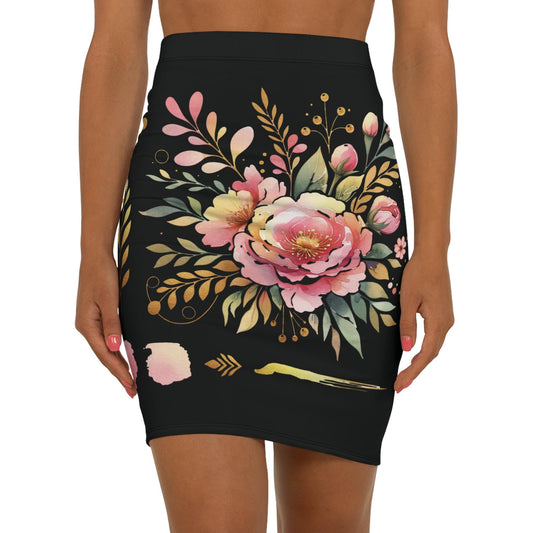 Floral Women's Mid-Waist Pencil Skirt, Chic Design for Everyday, Office Wear, Floral Fashion Statement, Gift for Her, Fun Spring Summer Wear