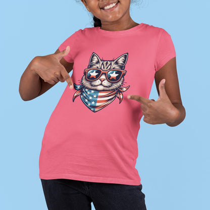 American Cool Cat 4th of July T-Shirt, July 4th Tee, Summer BBQ, Independence Day, Red White Blue, Comfort Colors, Back to School Clothing