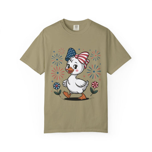 Patriotic Duck T-Shirt, Men and Women Garment-Dyed Tee for July 4th, Summer BBQ, Independence Day, Red White Blue, Comfort Colors Wear.