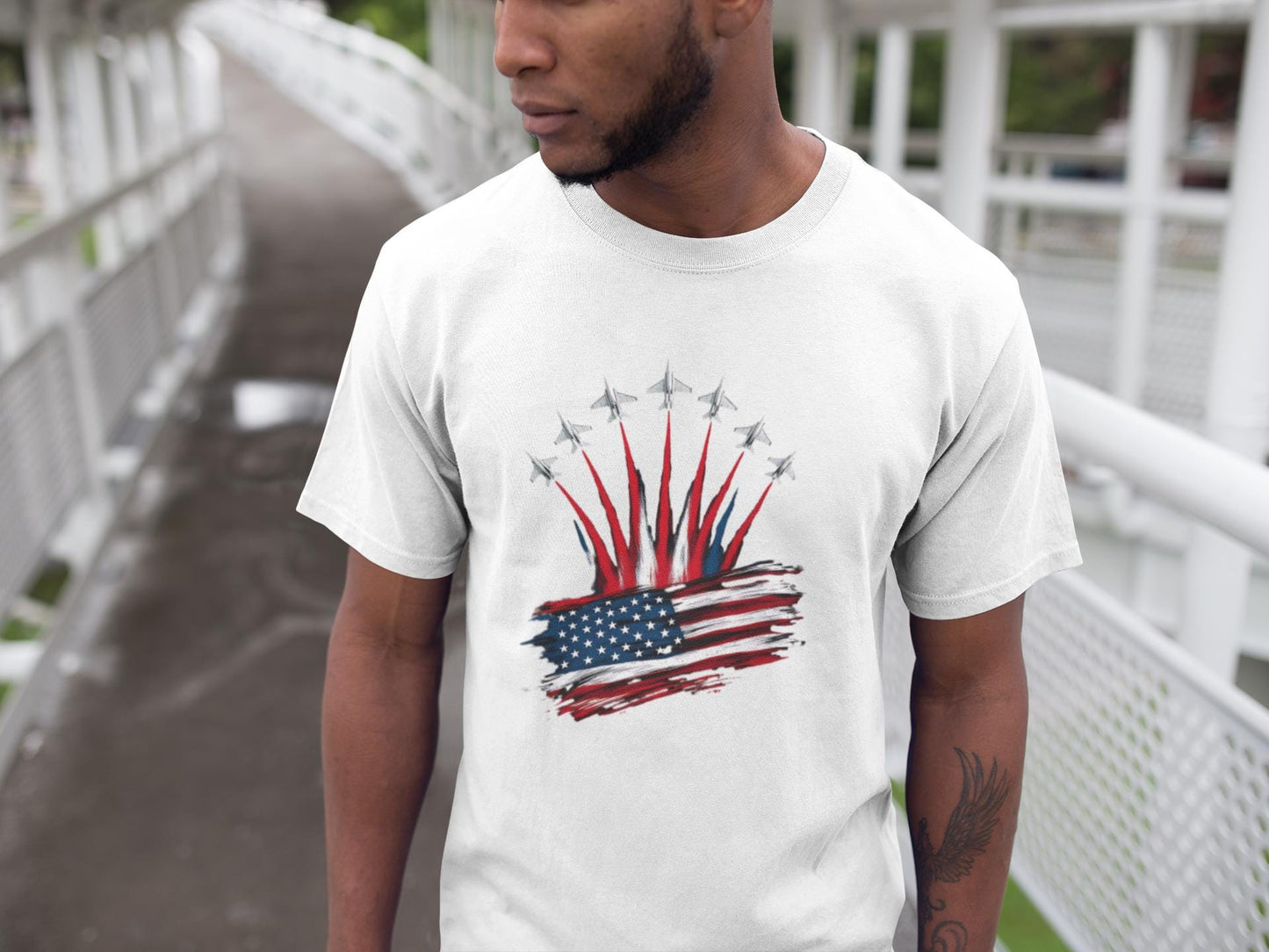 Patriotic American Flag, Fighter Jet T-Shirt, Unisex Tee for July 4th, American Pride, Independence Day, Red White Blue, Comfort Colors Wear