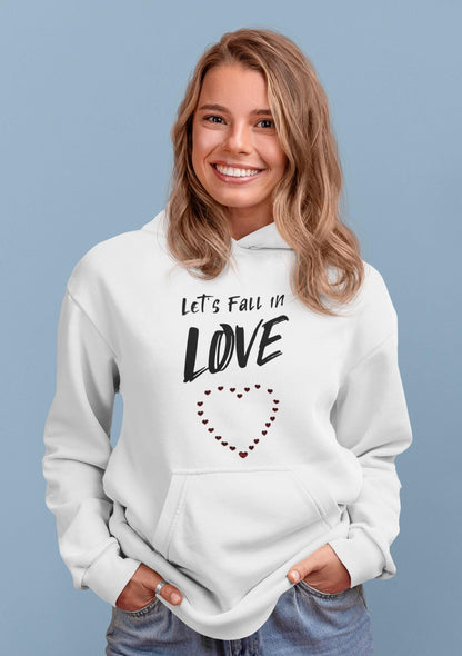 Let's Fall in Love Fun Flirty Hoodie, Fall Graphic Hooded Sweatshirt, Everyday Wear Cozy Hoodie, Cute Summer Top, Unisex Pullover Sweater