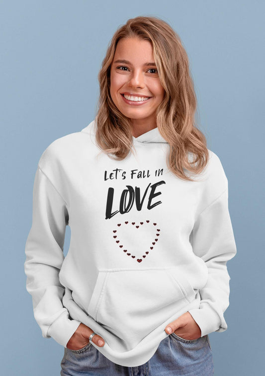 Let's Fall in Love Fun Flirty Hoodie, Fall Graphic Hooded Sweatshirt, Everyday Wear Cozy Hoodie, Cute Summer Top, Unisex Pullover Sweater