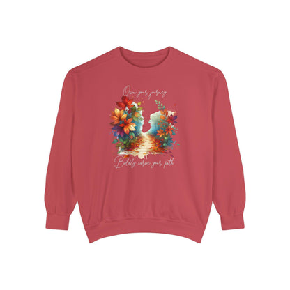 Colorful Autumn Sweatshirt, Own Your Journey & Boldly Carve Your Path Top, Nature Vibe, Inspiring Boho Casual Wear Top, Comfort Colors