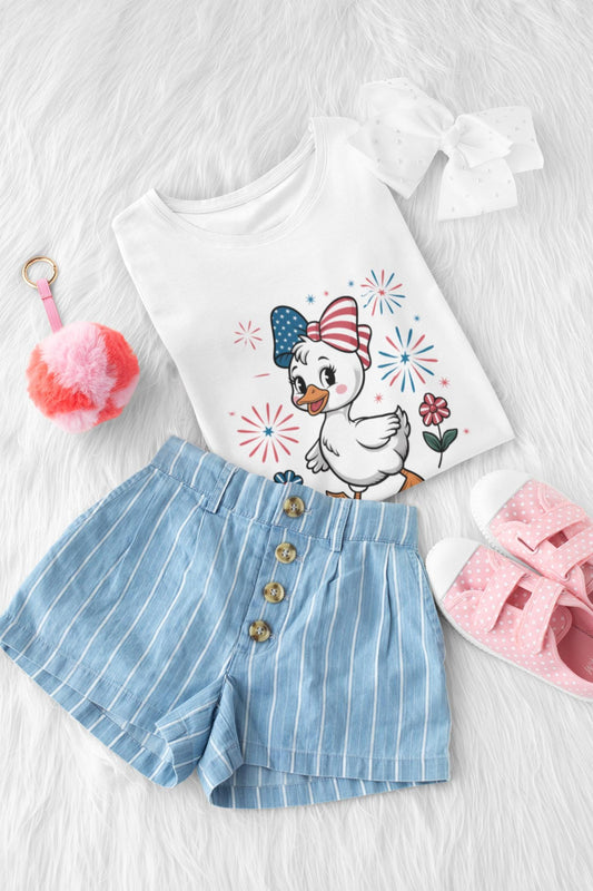 Kids Patriotic Duck T-Shirt, Boy and Girl Graphic Tee for July 4th, Summer BBQ, Independence Day, Red White Blue, Comfort Colors Wear.