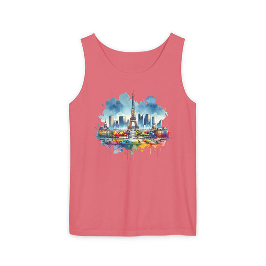 Paris en Couleur Tank Top, Eiffel Tower Art Shirt, Vacation Vibe Tee, Summer Wardrobe Essential, Casual Holiday Weekend Wear