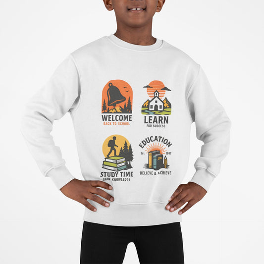 Kids Inspiring Sweatshirt - Welcome, Learn, Study Time, Fun Sweatshirt, Classroom Style, Back to School, Gift for Boy & Girl Back to School