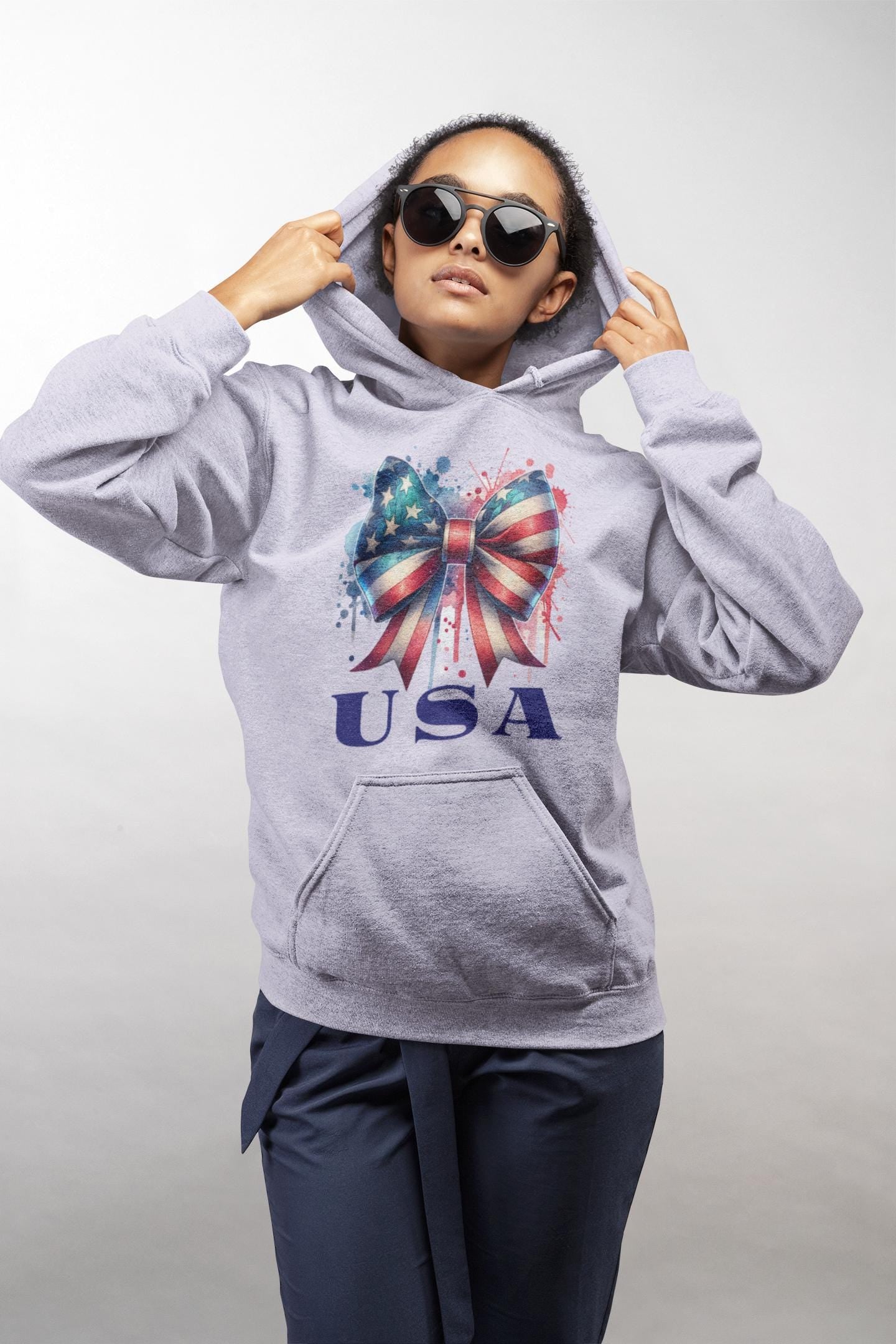 Patriotic Bow Hoodie - USA Design, Fourth of July, Independence Day, Gift for Her, Cozy Sweatshirt, Summer Style, Holiday Apparel
