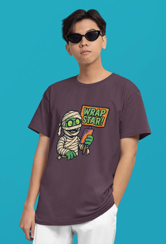 Youth Mummy Wrap Star Tee - Fun Halloween Shirt, Kids' Costume Tee, Cute Ghost Tee, Spooky Party Outfit, Trick or Treat Top Back to School