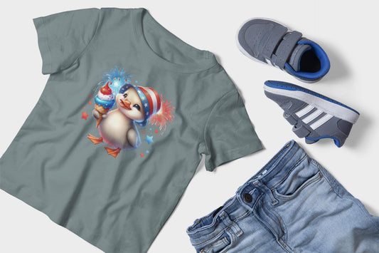 Fourth July Tee, Kids Fun Duck Graphic Tee, Fun Shirt for Children, Cool Summer Clothing, Independence Day Gift For Kids, Red White Blue