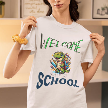 Welcome School  to School T-Shirt, Cute Dino Tee, Back to School Gift for Teachers, Welcome Back TShirt, Teacher Appreciation, Teacher Shirt