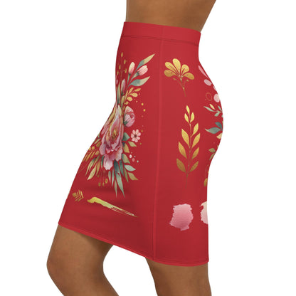 Floral Women's Mid-Waist Pencil Skirt, Chic Design for Everyday, Office Wear, Floral Fashion Statement, Gift for Her, Fun Spring Summer Wear