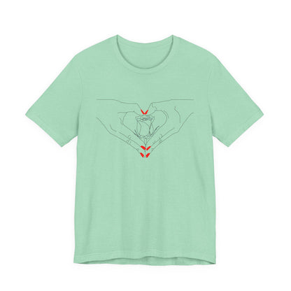 Heartfelt Unisex Jersey Tee - Perfect Gift for Valentine's Day, Casual Wear, Roses, Hand Heart, Trendy Style, Friendship, Thoughtful Present