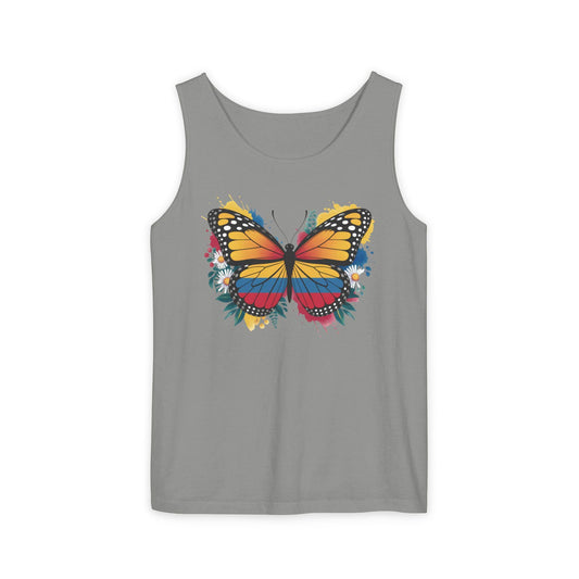 Comfort Colors Floral Butterfly Tank Top, Colorful Butterfly Tank Top, Casual Trendy Graphic Top, Comfort Everyday Wear Gift for Her & Him