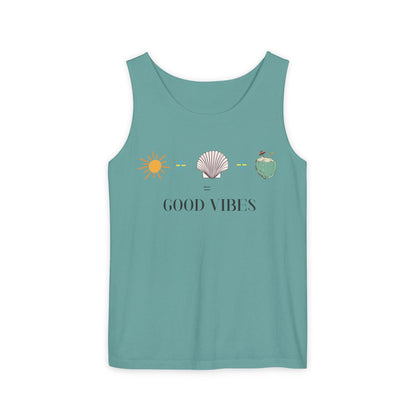 Sun Salt Sand Coconut Tank Top, Beach Vibes Graphic Tee, Summer Essentials for Casual Wear, Unisex Garment-Dyed Tank, Fun Holiday Weekend