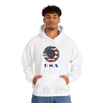 Patriotic USA Hoodie, Unisex Heavy Blend™ Sweatshirt, American Flag Apparel, 4th of July Gift, Cozy Casual Wear Sunflower Hoodie
