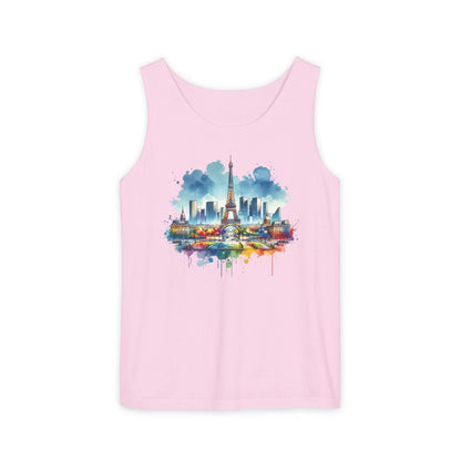 Paris en Couleur Tank Top, Eiffel Tower Art Shirt, Vacation Vibe Tee, Summer Wardrobe Essential, Casual Holiday Weekend Wear