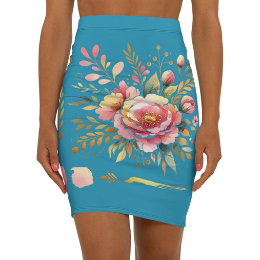 Floral Women's Mid-Waist Pencil Skirt, Chic Design for Everyday, Office Wear, Floral Fashion Statement, Gift for Her, Fun Spring Summer Wear