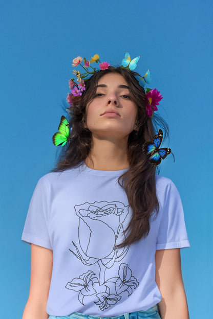 Elegant Floral Rose Tee, Minimalist T-Shirt, Gift for Her, Casual Wear, Spring Fashion, Birthday Gift, Nature Lover