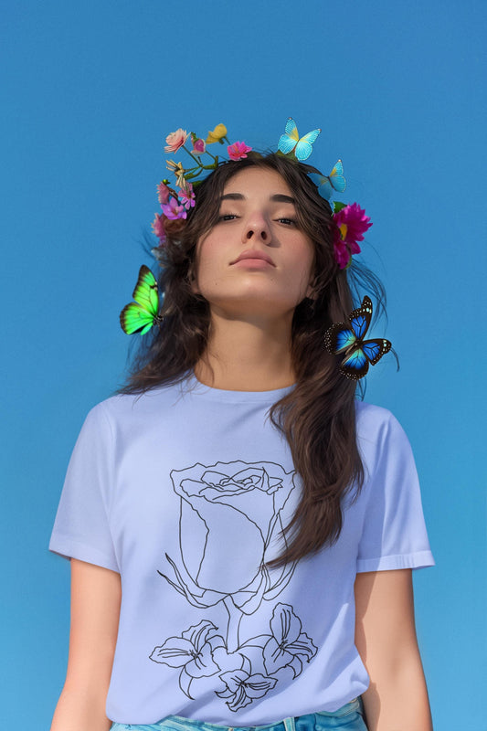 Elegant Floral Rose Tee, Minimalist T-Shirt, Gift for Her, Casual Wear, Spring Fashion, Birthday Gift, Nature Lover