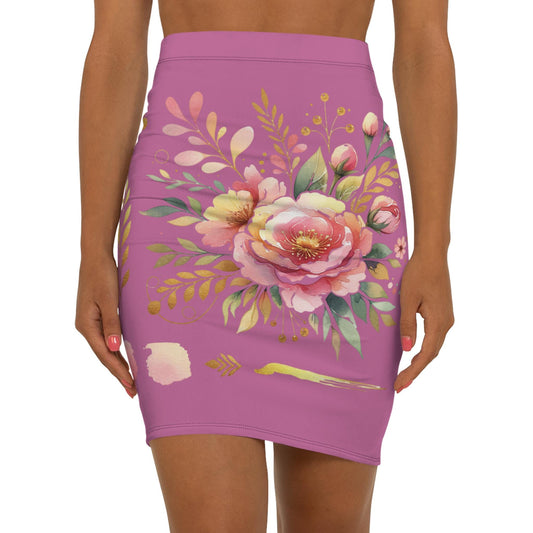 Floral Women's Mid-Waist Pencil Skirt, Chic Design for Everyday, Office Wear, Floral Fashion Statement, Gift for Her, Fun Spring Summer Wear
