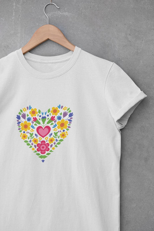 Floral Heart Unisex T-Shirt, Colorful Graphic Tee for Nature Lovers, Perfect for Spring Parties, Mother's Day Gift, Casual Everyday Wear