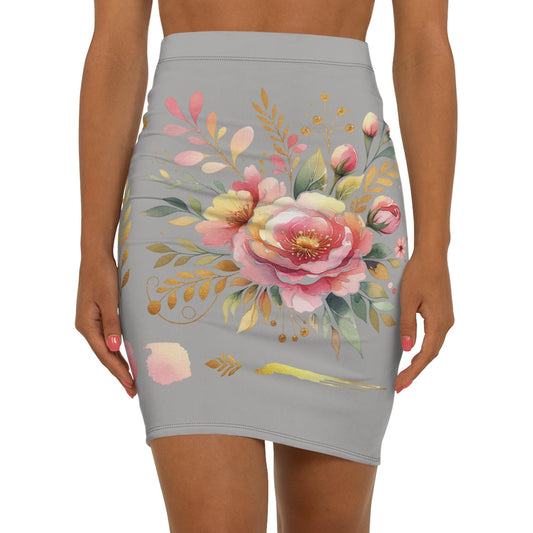 Floral Women's Pencil Skirt, AOP Skirt, Stylish Mid-Waisted Boho Skirt for Casual Outings, Vibrant Summer Fashion, AOP Design, Beach Day
