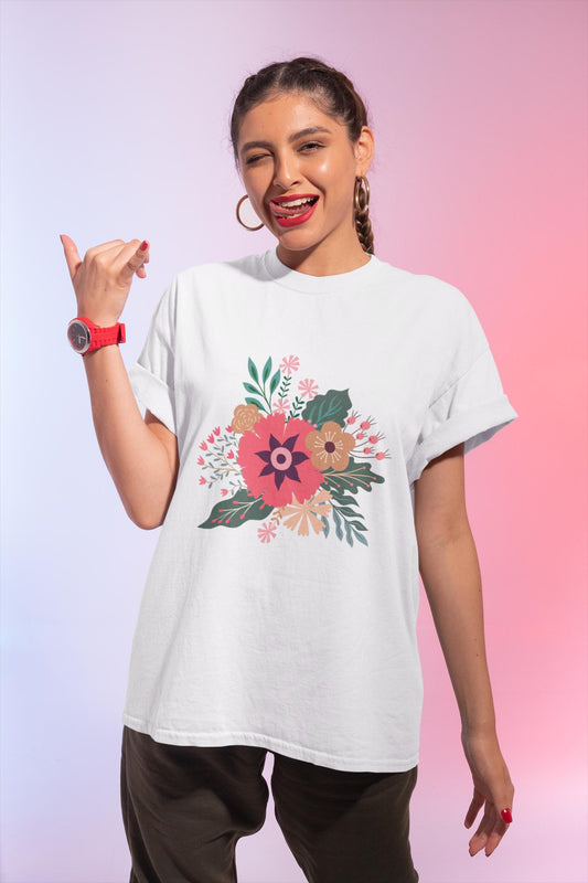 Summer Boho Floral T-Shirt, Soft Cotton Tee, Boho Chic Top, Gift for Her, Summer Style Wear, Everyday Casual Attire, Fun Vibes Comfort Color