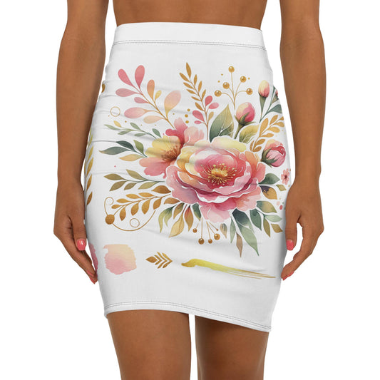 Floral Women's Pencil Skirt, AOP Skirt, Stylish Mid-Waisted Boho Skirt for Casual Outings, Vibrant Summer Fashion, AOP Design, Beach Day