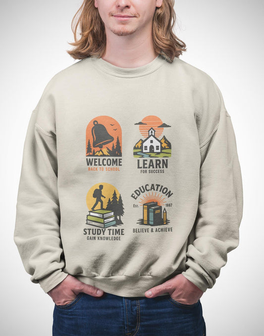 Kids Inspiring Sweatshirt - Welcome, Learn, Study Time, Fun Sweatshirt, Classroom Style, Back to School, Gift for Boy & Girl Back to School