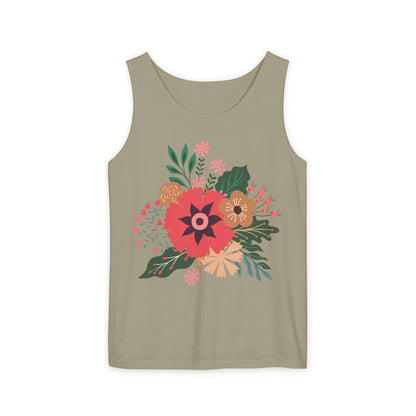 Boho Floral Tank Top, Soft Cotton Summer Tee, Boho Chic Top, Gift for Her, Casual Wear, Fun Vibes Shirt, Comfort Color, Summer Style Blouse,