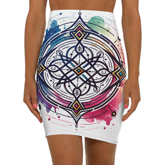 Women's Colorful Mandala Pencil Skirt, Stylish Mid-Waisted Boho Skirt for Casual Outings, Vibrant Summer Fashion, AOP Design, Neodiverse