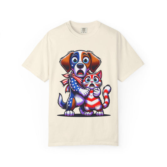 4th of July Dog and Cat T-Shirt, Men and Women Garment-Dyed Tee for July 4th, Summer BBQ, Independence Day, Red White Blue, Comfort Colors.