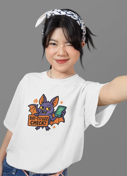 Funny Youth Tee with Batitude Check Design, Kids Halloween Shirt, Bat Shirt for Children, Cute Halloween Outfit, Gift for Halloween Party