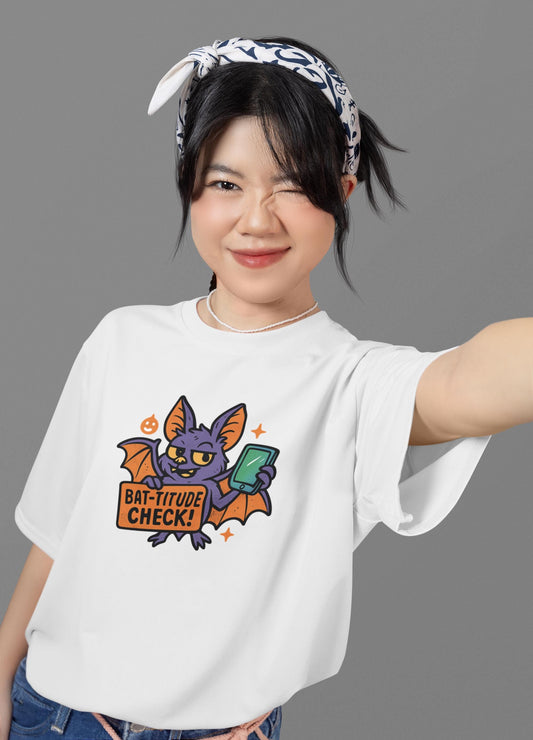 Funny Youth Tee with Batitude Check Design, Kids Halloween Shirt, Bat Shirt for Children, Cute Halloween Outfit, Gift for Halloween Party