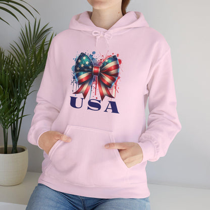 Patriotic Bow Hoodie - USA Design, Fourth of July, Independence Day, Gift for Her, Cozy Sweatshirt, Summer Style, Holiday Apparel