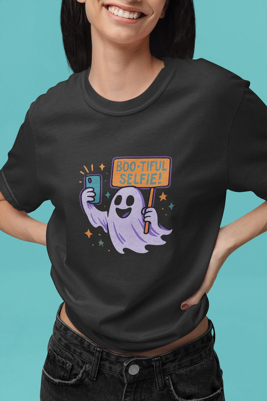 Boo-tiful Selfie Ghost Kids Tee, Halloween Shirt, Youth Tee for Boys and Boys, Spooky Kids Apparel, Fun Ghost Design, Back to School Apparel