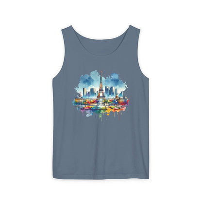 Paris en Couleur Tank Top, Eiffel Tower Art Shirt, Vacation Vibe Tee, Summer Wardrobe Essential, Casual Holiday Weekend Wear