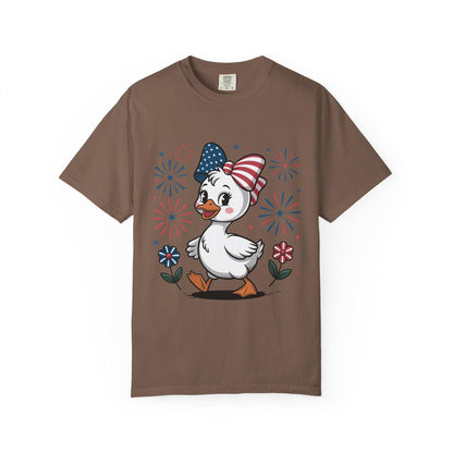 Patriotic Duck T-Shirt, Men and Women Garment-Dyed Tee for July 4th, Summer BBQ, Independence Day, Red White Blue, Comfort Colors Wear.
