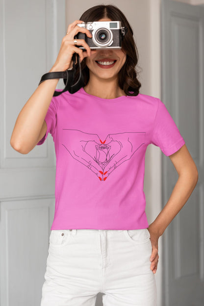 Heartfelt Unisex Jersey Tee - Perfect Gift for Valentine's Day, Casual Wear, Roses, Hand Heart, Trendy Style, Friendship, Thoughtful Present