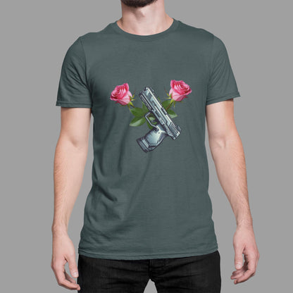 Gun and Rose Graphic Tee, Second Amendment Rights T-Shirt, Girls Just Wanna Have Guns Shirt, Pistol and Roses Design, 2A Rights Comfort